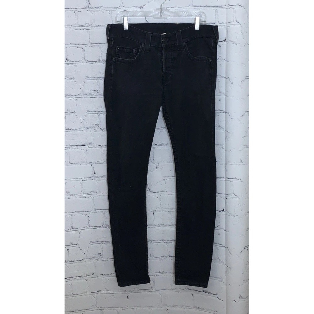 True Religion Jeans Mens 34 Rocco Relaxed Fit Skinny Button Fly Black Denim